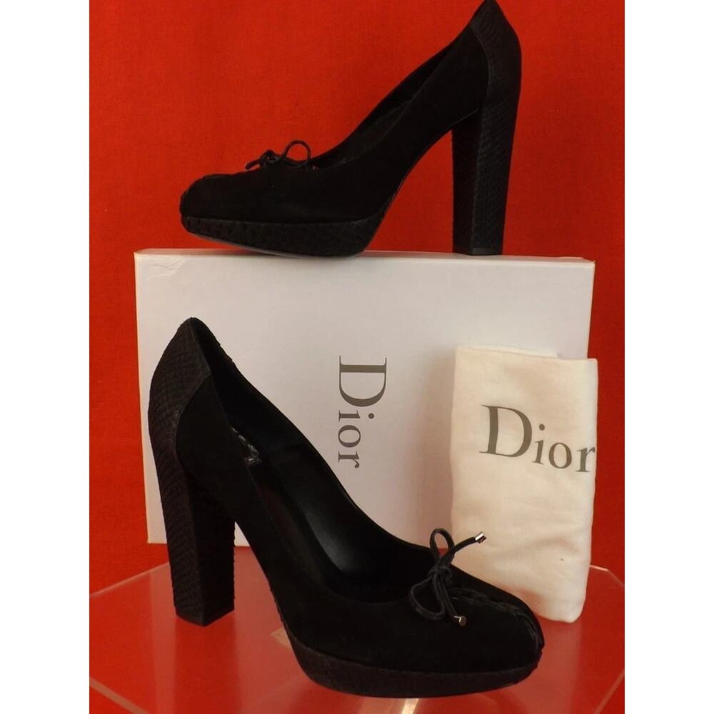 NIB CHRISTIAN DIOR RUNWAY PUSHKIN BLACK SUEDE PYTHON HEELS LACE UP PUMPS 39 $890 - Picture 4 of 9